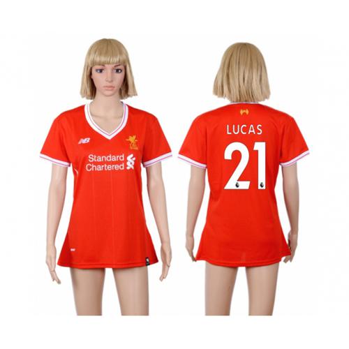 Women's Liverpool #21 Lucas Red Home Soccer Club Jersey - Click Image to Close
